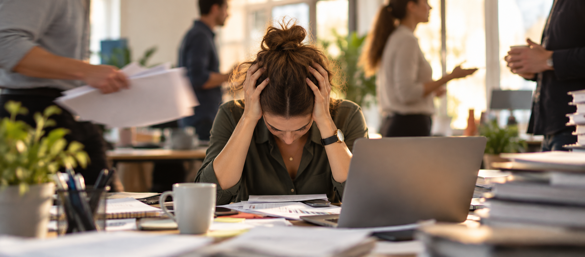 Überforderte Frau Im Bürochaos